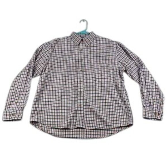 Lands' End Shirt Flannel Button Down Orange Blue Men's Size L - Picture 1 of 8
